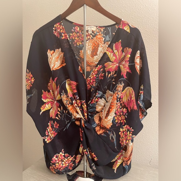 Umgee Tops - Umgee Women's Floral Blouse - Navy and Orange